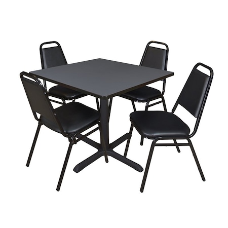 Cain Cain Square Table & Chair Set, Wood, Metal, Vinyl Top, Grey TB4242GY29BK